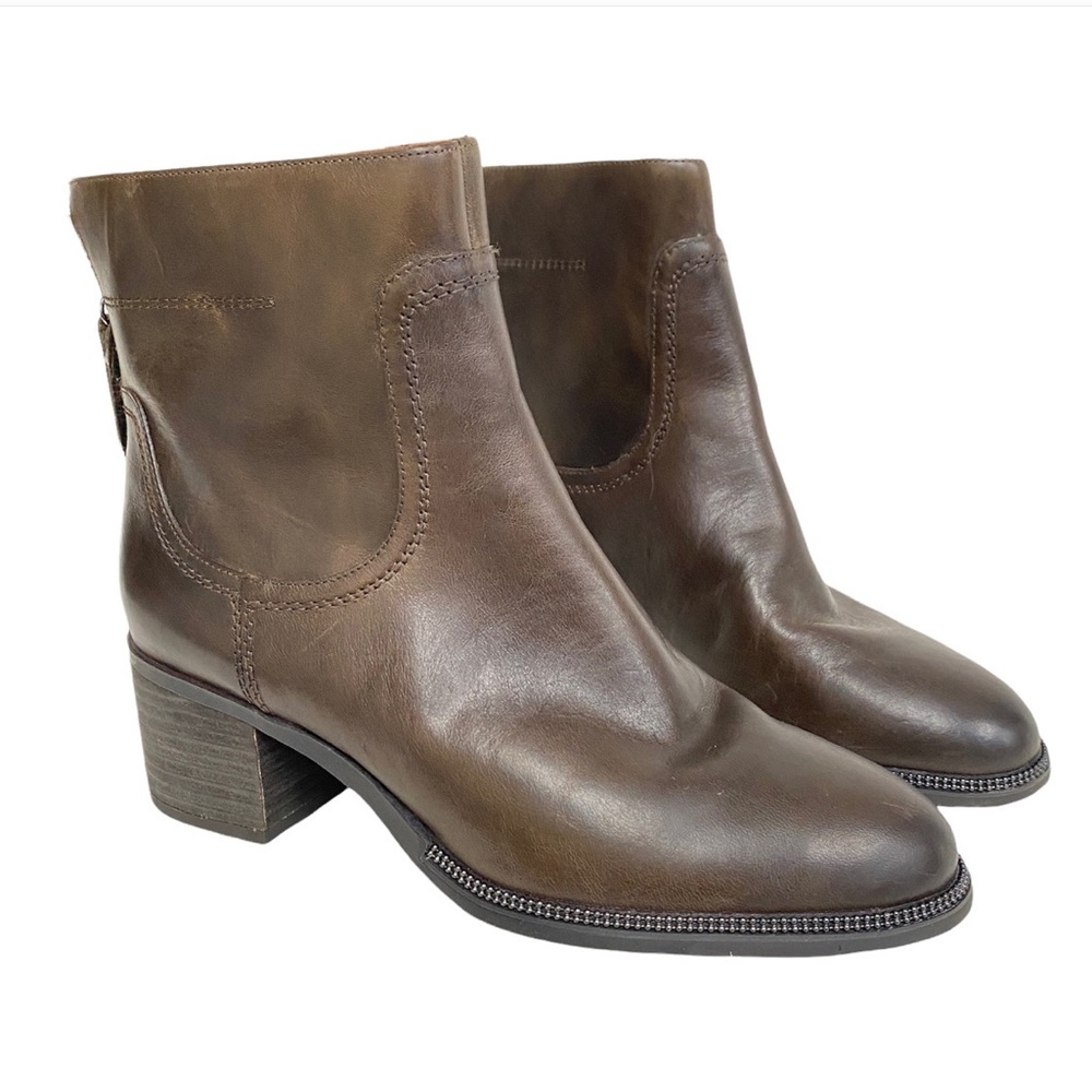 Franco Sarto Liliana Boots Chocolate Brown Leather Block Heel Size 9